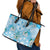 Hawaii Cyan Palaka Leather Tote Bag With Tapa Pattern Tropical Flowers - Polynesian Pride