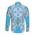 Hawaii Cyan Palaka Long Sleeve Button Shirt With Tapa Pattern Tropical Flowers - Polynesian Pride