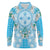 Hawaii Cyan Palaka Long Sleeve Polo Shirt With Tapa Pattern Tropical Flowers - Polynesian Pride