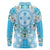 Hawaii Cyan Palaka Long Sleeve Polo Shirt With Tapa Pattern Tropical Flowers - Polynesian Pride