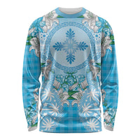 Hawaii Cyan Palaka Long Sleeve Shirt With Tapa Pattern Tropical Flowers LT05 Unisex Cyan - Polynesian Pride