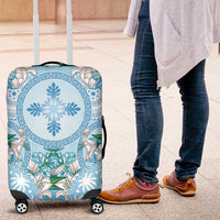 Hawaii Cyan Palaka Luggage Cover With Tapa Pattern Tropical Flowers - Polynesian Pride