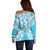 Hawaii Cyan Palaka Off Shoulder Sweater With Tapa Pattern Tropical Flowers - Polynesian Pride