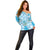 Hawaii Cyan Palaka Off Shoulder Sweater With Tapa Pattern Tropical Flowers - Polynesian Pride