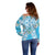 Hawaii Cyan Palaka Off Shoulder Sweater With Tapa Pattern Tropical Flowers - Polynesian Pride