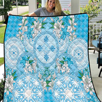 Hawaii Cyan Palaka Quilt With Tapa Pattern Tropical Flowers - Polynesian Pride