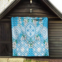 Hawaii Cyan Palaka Quilt With Tapa Pattern Tropical Flowers - Polynesian Pride