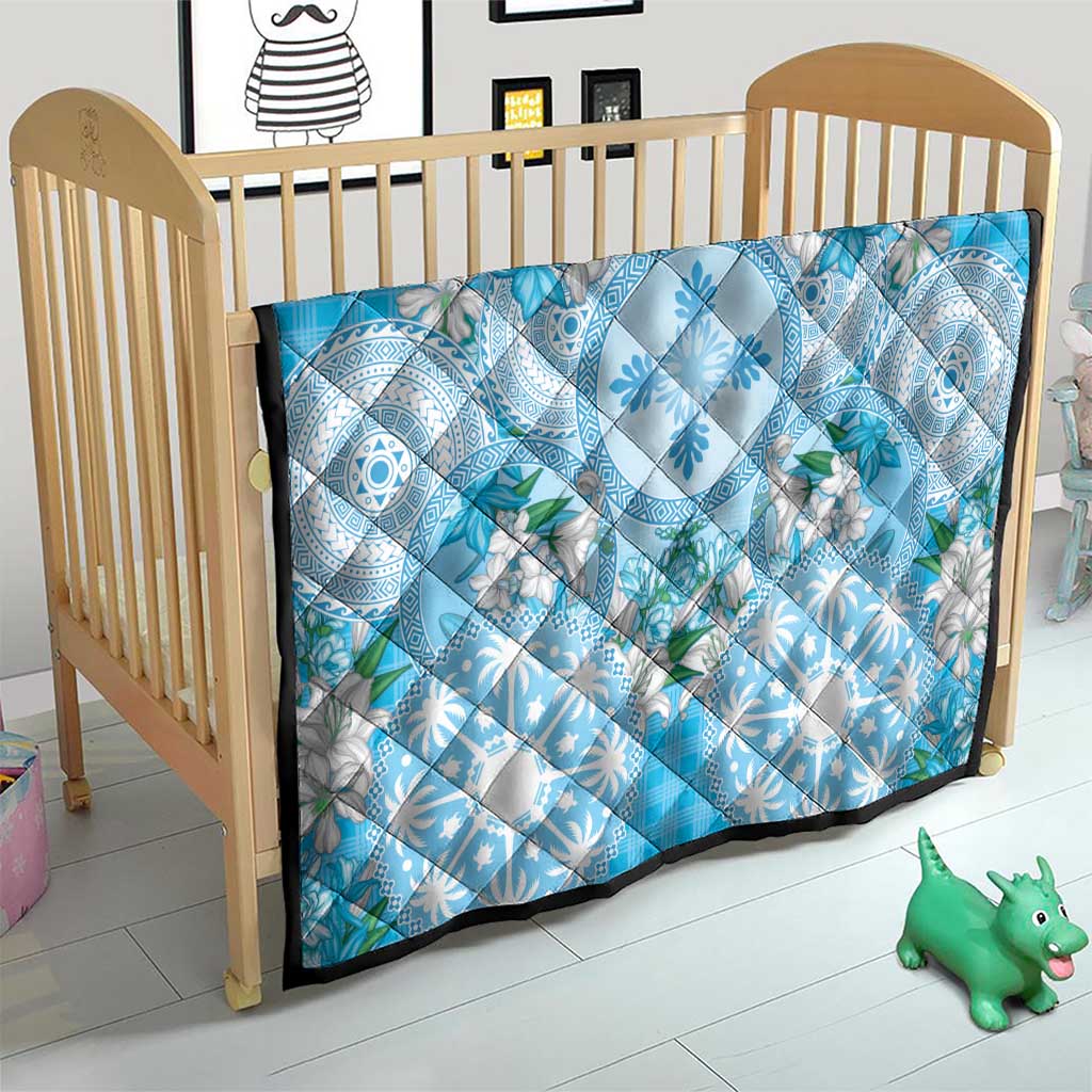 Hawaii Cyan Palaka Quilt With Tapa Pattern Tropical Flowers - Polynesian Pride