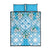 Hawaii Cyan Palaka Quilt Bed Set With Tapa Pattern Tropical Flowers - Polynesian Pride