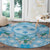 Hawaii Cyan Palaka Round Carpet With Tapa Pattern Tropical Flowers - Polynesian Pride