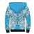 Hawaii Cyan Palaka Sherpa Hoodie With Tapa Pattern Tropical Flowers - Polynesian Pride
