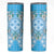 Hawaii Cyan Palaka Skinny Tumbler With Tapa Pattern Tropical Flowers - Polynesian Pride