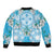 Hawaii Cyan Palaka Sleeve Zip Bomber Jacket With Tapa Pattern Tropical Flowers - Polynesian Pride