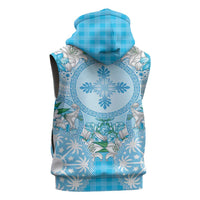 Hawaii Cyan Palaka Sleeveless Hoodie With Tapa Pattern Tropical Flowers LT05 - Polynesian Pride