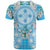 Hawaii Cyan Palaka T Shirt With Tapa Pattern Tropical Flowers - Polynesian Pride