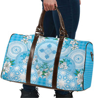 Hawaii Cyan Palaka Travel Bag With Tapa Pattern Tropical Flowers - Polynesian Pride