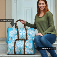 Hawaii Cyan Palaka Travel Bag With Tapa Pattern Tropical Flowers - Polynesian Pride