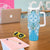 Hawaii Cyan Palaka Tumbler With Handle With Tapa Pattern Tropical Flowers - Polynesian Pride