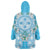 Hawaii Cyan Palaka Wearable Blanket Hoodie With Tapa Pattern Tropical Flowers - Polynesian Pride