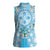 Hawaii Cyan Palaka Women Sleeveless Polo Shirt With Tapa Pattern Tropical Flowers - Polynesian Pride