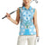 Hawaii Cyan Palaka Women Sleeveless Polo Shirt With Tapa Pattern Tropical Flowers - Polynesian Pride