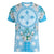 Hawaii Cyan Palaka Women V-Neck T-Shirt With Tapa Pattern Tropical Flowers - Polynesian Pride