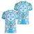 Hawaii Cyan Palaka Women V-Neck T-Shirt With Tapa Pattern Tropical Flowers - Polynesian Pride