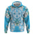 Hawaii Cyan Palaka Zip Hoodie With Tapa Pattern Tropical Flowers - Polynesian Pride
