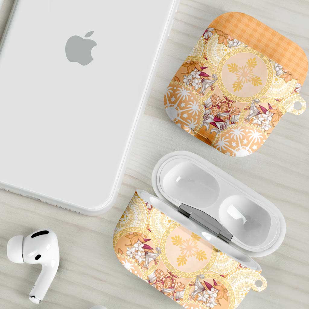 Hawaii Peach Palaka AirPods Case With Tapa Pattern Tropical Flowers - Polynesian Pride