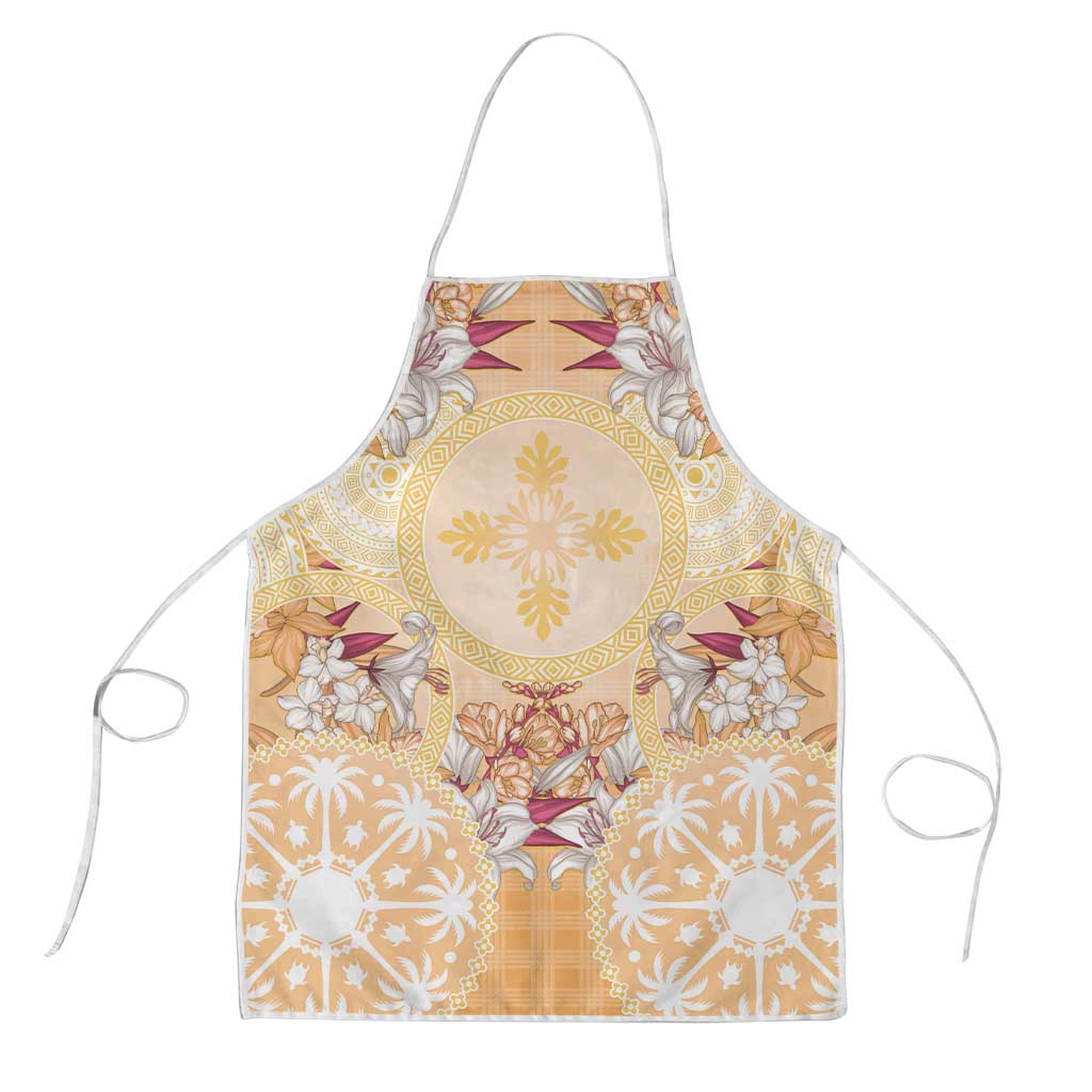 Hawaii Peach Palaka Apron With Tapa Pattern Tropical Flowers - Polynesian Pride