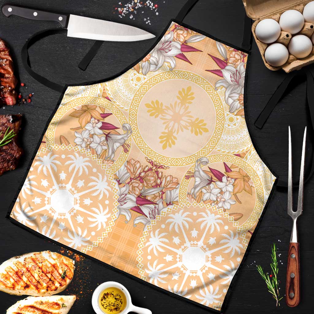 Hawaii Peach Palaka Apron With Tapa Pattern Tropical Flowers - Polynesian Pride