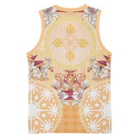 Hawaii Peach Palaka Basketball Jersey With Tapa Pattern Tropical Flowers LT05 - Polynesian Pride