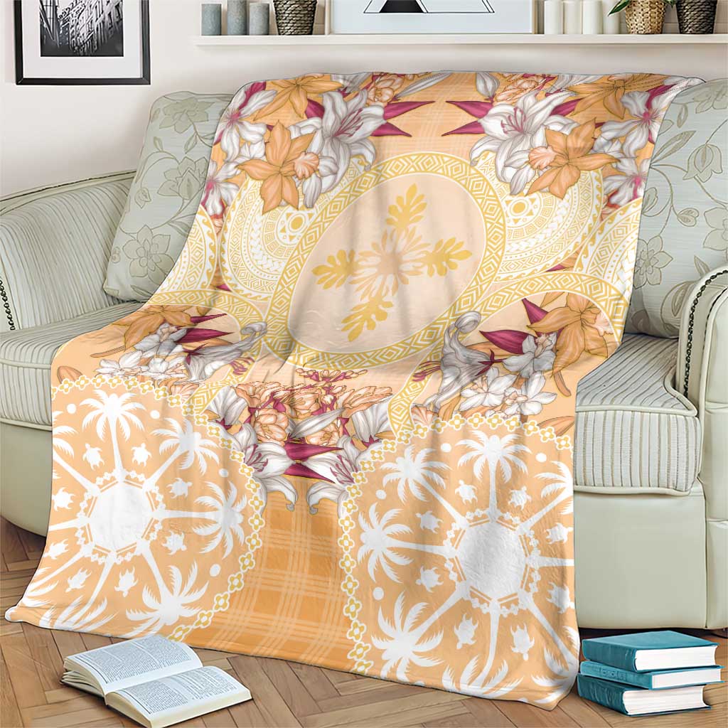 Hawaii Peach Palaka Blanket With Tapa Pattern Tropical Flowers - Polynesian Pride