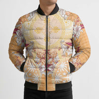 Hawaii Peach Palaka Bomber Puffer Jacket With Tapa Pattern Tropical Flowers LT05 - Polynesian Pride