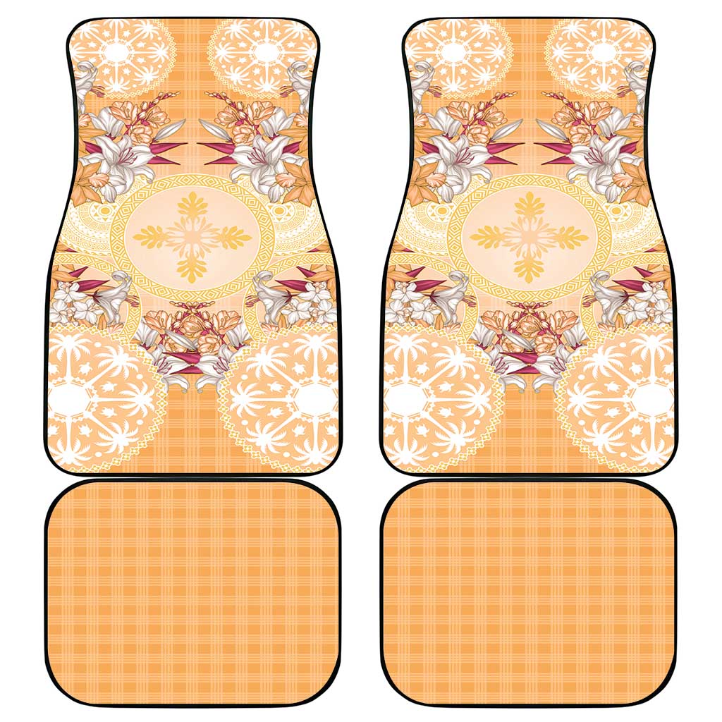 Hawaii Peach Palaka Car Mats With Tapa Pattern Tropical Flowers - Polynesian Pride