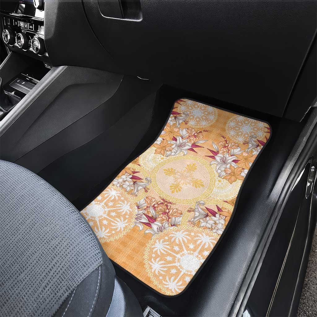 Hawaii Peach Palaka Car Mats With Tapa Pattern Tropical Flowers - Polynesian Pride