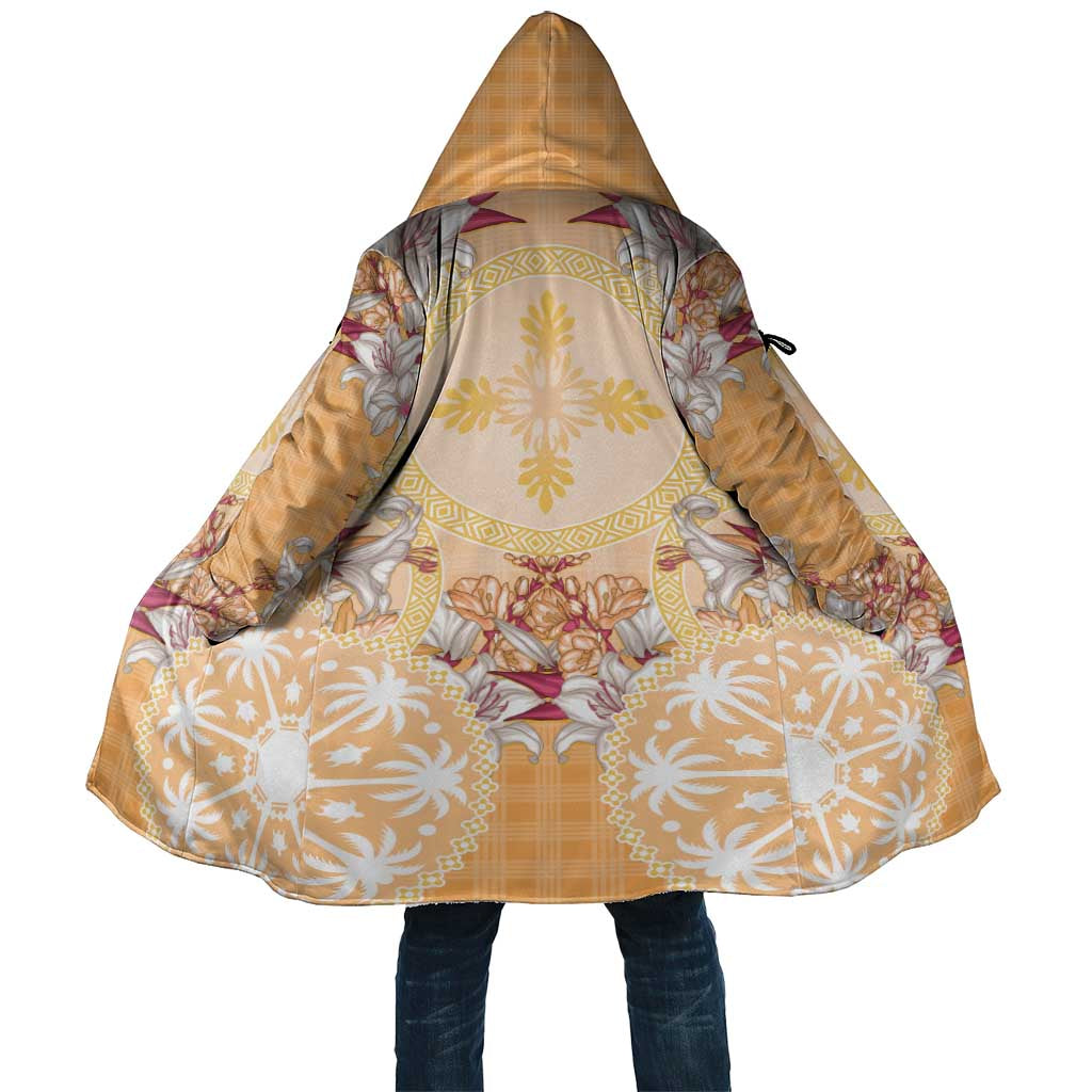 Hawaii Peach Palaka Cloak With Tapa Pattern Tropical Flowers LT05 Unisex Peach - Polynesian Pride