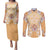 Hawaii Peach Palaka Couples Matching Puletasi and Long Sleeve Button Shirt With Tapa Pattern Tropical Flowers - Polynesian Pride
