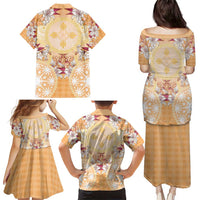Hawaii Peach Palaka Family Matching Puletasi and Hawaiian Shirt With Tapa Pattern Tropical Flowers - Polynesian Pride