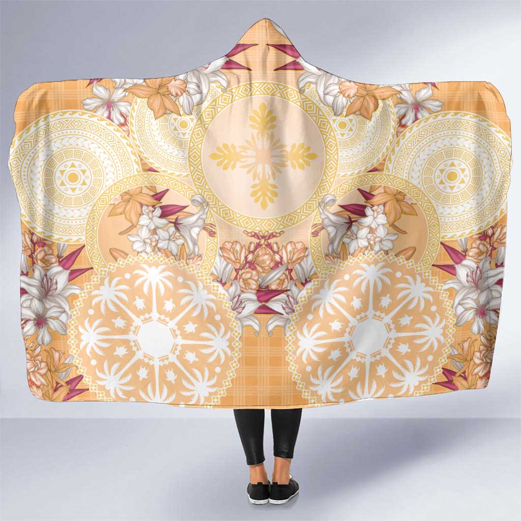 Hawaii Peach Palaka Hooded Blanket With Tapa Pattern Tropical Flowers LT05 One Size Peach - Polynesian Pride