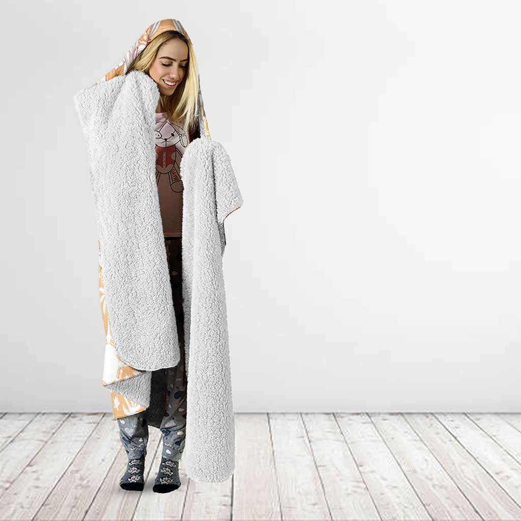 Hawaii Peach Palaka Hooded Blanket With Tapa Pattern Tropical Flowers - Polynesian Pride