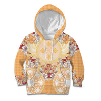 Hawaii Peach Palaka Kid Hoodie With Tapa Pattern Tropical Flowers - Polynesian Pride