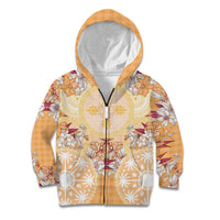 Hawaii Peach Palaka Kid Hoodie With Tapa Pattern Tropical Flowers - Polynesian Pride