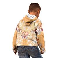Hawaii Peach Palaka Kid Hoodie With Tapa Pattern Tropical Flowers - Polynesian Pride