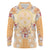 Hawaii Peach Palaka Long Sleeve Polo Shirt With Tapa Pattern Tropical Flowers - Polynesian Pride