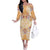Hawaii Peach Palaka Off The Shoulder Long Sleeve Dress With Tapa Pattern Tropical Flowers - Polynesian Pride