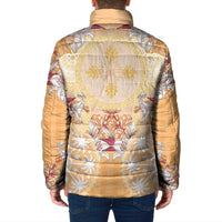 Hawaii Peach Palaka Padded Jacket With Tapa Pattern Tropical Flowers LT05 - Polynesian Pride