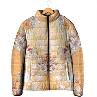 Hawaii Peach Palaka Padded Jacket With Tapa Pattern Tropical Flowers LT05 - Polynesian Pride