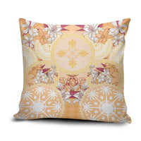 Hawaii Peach Palaka Pillow Cover With Tapa Pattern Tropical Flowers - Polynesian Pride