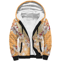 Hawaii Peach Palaka Sherpa Hoodie With Tapa Pattern Tropical Flowers - Polynesian Pride